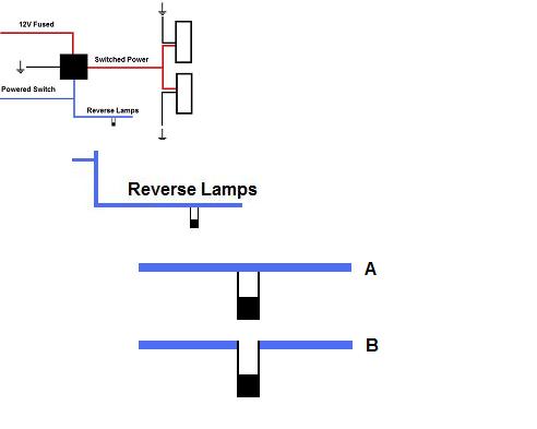 Reverse lamp wiring diagram with 12V fused power, switch and relay