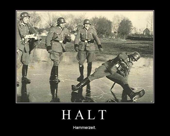 HALT demotivational poster of WWII-era soldiers on ice