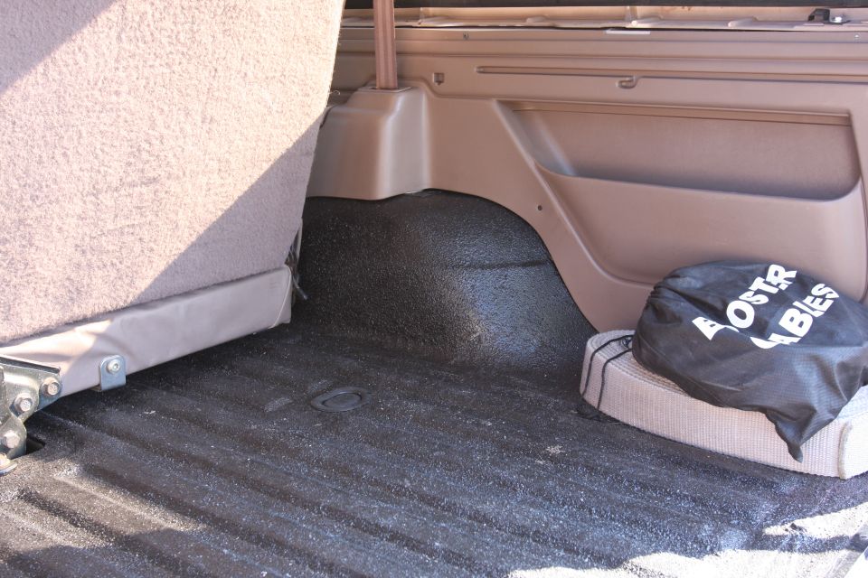 2 layers of rust bullet, 2 layers of herculiner, and peel & seal under the trim panels.