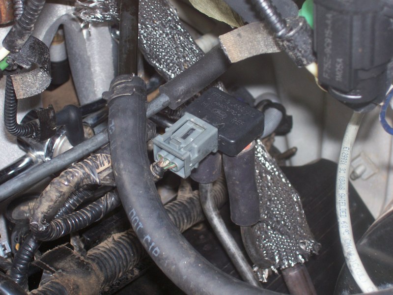 Close-up photo of an underhood wiring harness and electrical connector