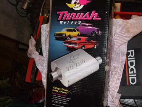 1996 Jeep Grand Cherokee - Box art for Thrush Welded mufflers displays vintage car illustrations and hot rod illustrations.