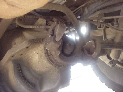 1989 Ford Bronco - Close-up of the vehicle's rear differential and driveshaft connection, showing mechanical components.