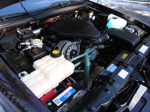 1991 Ford LTD Crown Victoria - The engine bay of a 1996 Chevrolet Caprice, displaying its V8 engine and various components.