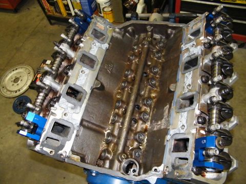 1968 Mercury Cougar - Close-up of a V8 engine block, showing the internal cylinder heads and valve train assembly.