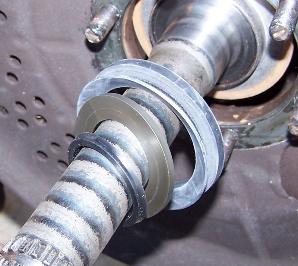 Close-up of ball joint seals on a splined shaft