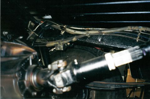 1975 Ford Bronco - Fuel lines for the rear tank, wiring to the taillights & fuel pump, and the paint line on the splines showing how much the driveshaft was s…