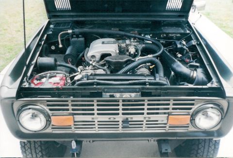 1975 Ford Bronco - The truck intake plenum was too tall, so we used this one from a Crown Vic. A few wires had to be rerouted, as did some vacuum lines. The I…