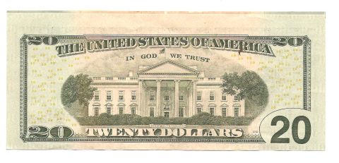 1995 Ford Bronco - The back of a twenty-dollar bill displays the White House and reads "The United States of America" and "Twenty Dollars".