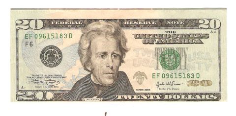 1995 Ford Bronco - A twenty dollar bill Andrew Jackson is shown, with visible text and serial numbers.
