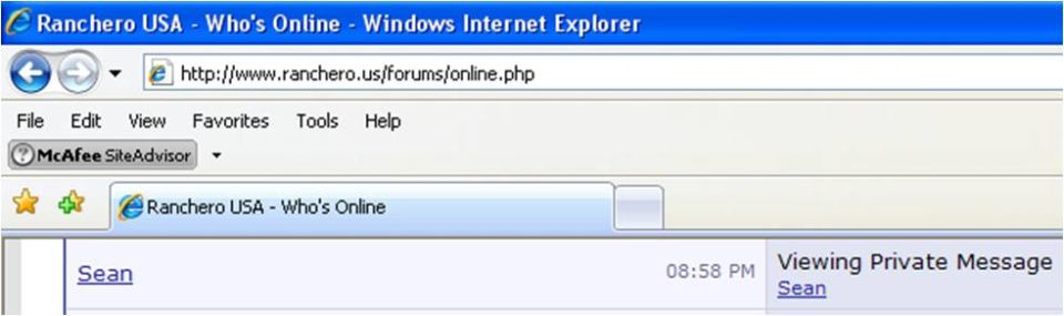 Screenshot of a Ranchero USA forum online page in Internet Explorer