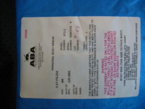 1996 Ford Bronco - This document certifies personal body armor has been tested and found to comply with NLECTC standards.