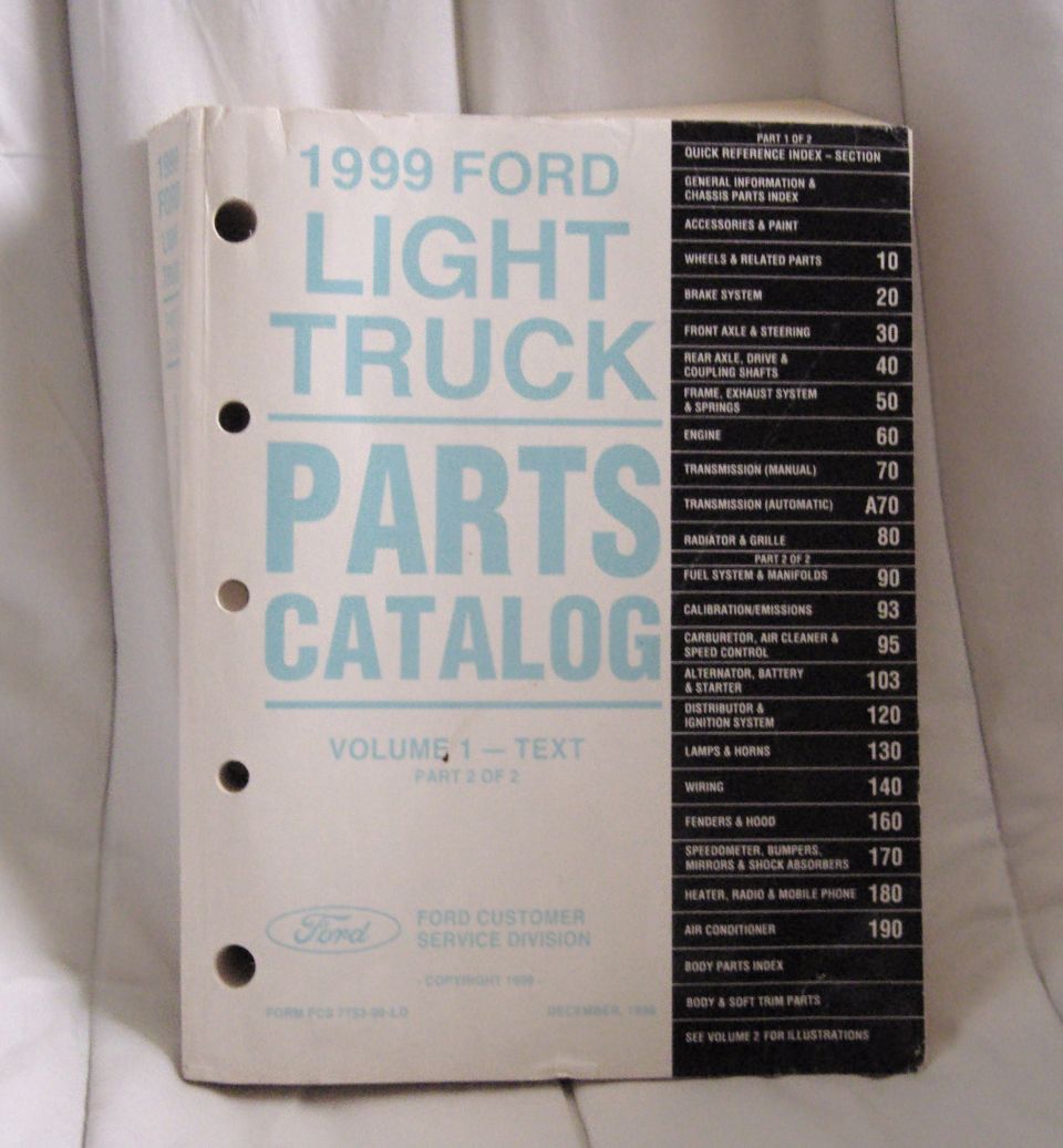 Cover and section index of 1999 Ford Light Truck Parts Catalog Volume 1