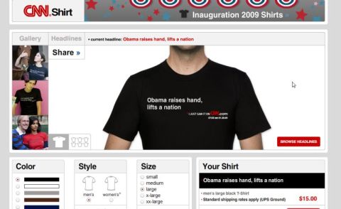 1990 Ford Bronco - A website interface shows a t-shirt with a political slogan and ordering options.