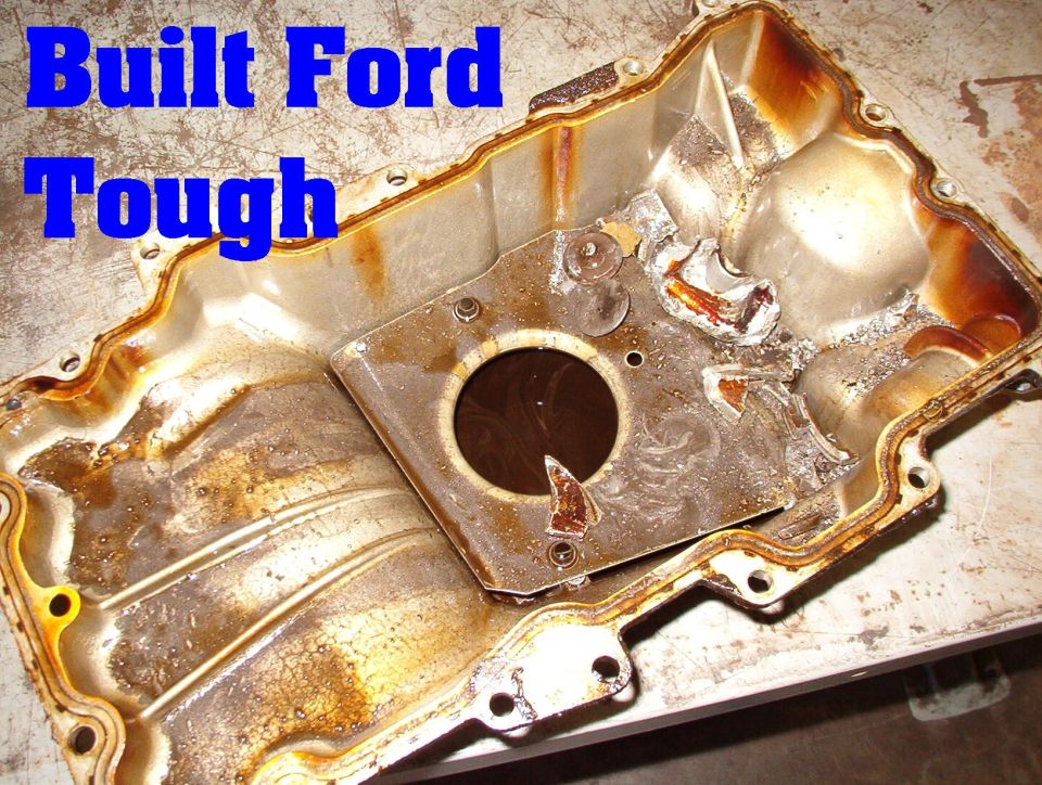 Oil pan & contents from a 3.0L DOHC Sable

Note the wear on the broken piston chunks - the engine KEPT RUNNING for a loooooooong time with all that crap (& 2 valves) in the pan. ;-)  The guy drove this car to the shop where I worked for diagnosis.  After we gave him a quote on swapping the engine, he drove the car away.  About 2 weeks later, he returned still driving to get the engine replaced.