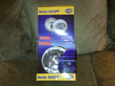 2008 Jeep Wrangler - Box for Hella 500FF fog lights, includes image of the lights and a vehicle.