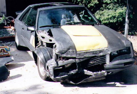 1983 Ford Bronco - This 1983 Ford Mustang SVO has severe front-end damage, likely from an accident.