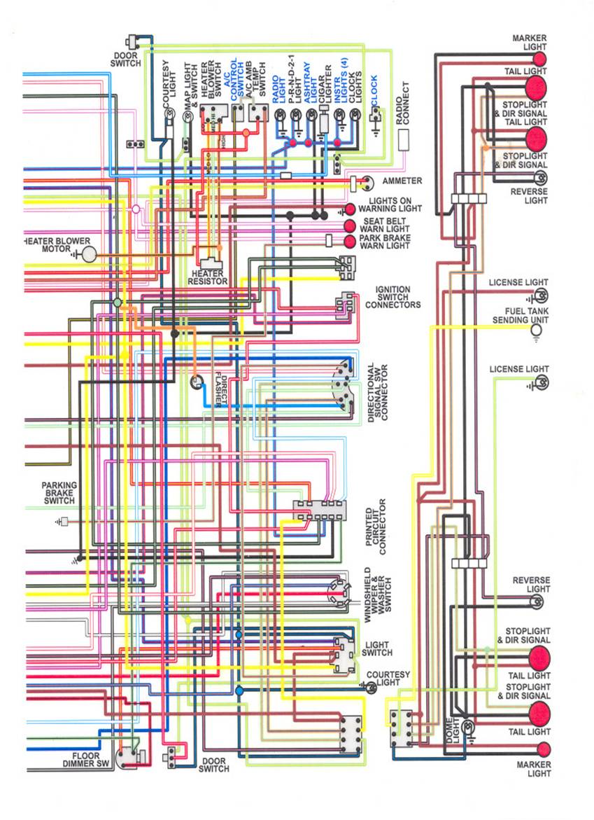 Color automotive wiring diagram showing rear lighting and body circuits