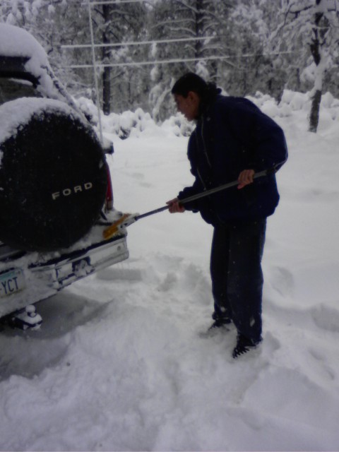 1994 Ford Bronco - my son gettin some snow off the bko