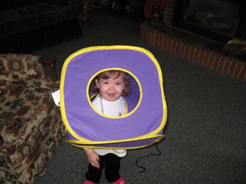 2000 Ford Crown Victoria - A young child smiles from inside a purple and yellow play tent.