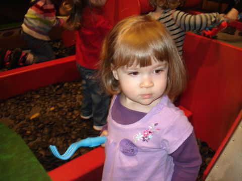 2000 Ford Crown Victoria - A young girl with blonde hair and bangs looks to her right while wearing a purple long-sleeved shirt with floral embroidery and a purple t-…