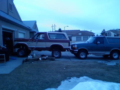 1986 Ford Bronco - parked in front of my 96. both trucks are sitting there with 31x10.50x15's so you can see just how high 6 inches of suspension lift are. be…