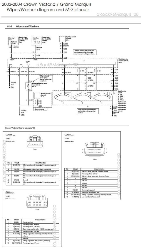 1996 Mercury Grand Marquis - 2003-2004 CV/GMQ Wiper/Washer diagram and MFS pinouts