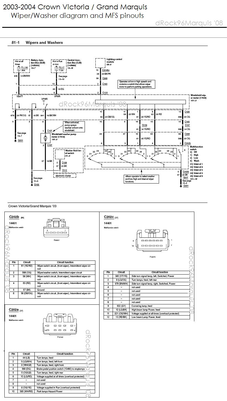 2003-2004 CV/GMQ Wiper/Washer diagram and MFS pinouts