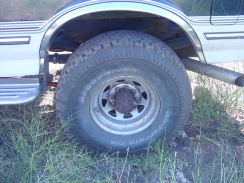 1994 Ford C-350 (Centurion Conversions) - 35X12.5R16 on rusty wagonwheels. Not a bad find at 10:30 at night for $150 for a set of 2.