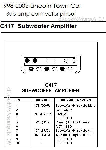 1996 Mercury Grand Marquis - 1998-2002 Lincoln Town Car Subwoofer amp connector pinout