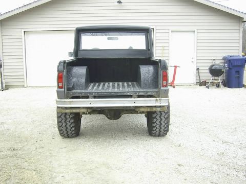 1978 Ford Bronco - This 1978 Ford Bronco is viewed from the rear, showing its lifted suspension and large off-road tires.
