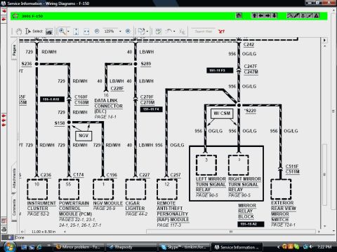 2007 Ford Mustang - Ford F-150 (2001) wiring diagram routing 729 RD/WH and 956 OG/LG circuits through the DLC, instrument cluster, PCM, RAP module and left/rig…