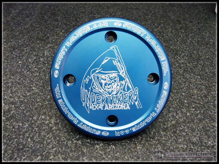 Blue metal cover with grim reaper graphic and 'Undertakers 4x4 Arizona' text