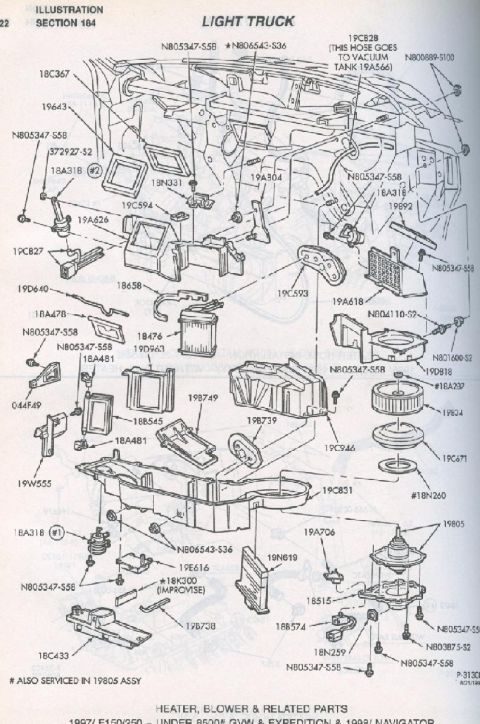 2007 Ford Mustang - Master parts illustration of light-truck heater, blower, and related HVAC components with extensive Ford part numbers.