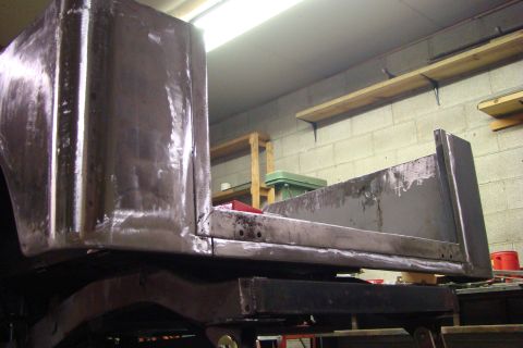 1948 Jeep Wrangler - The rear section of a Jeep CJ-5 body tub, stripped to bare metal and awaiting restoration.