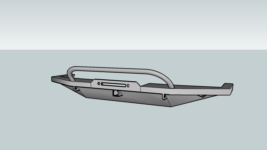CAD render of custom front winch bumper with tube stinger hoop and fairlead slot