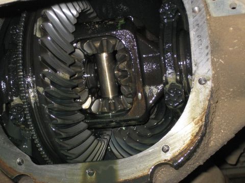 2004 Ford F-150 - The internal workings of a vehicle's differential are shown, with gears covered in lubricant.