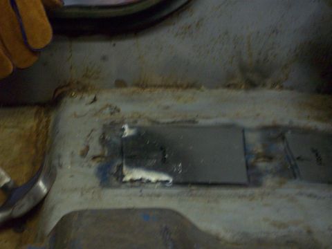 1978 Jeep CJ5 - Welding a patch onto the floor of a vehicle, likely for rust repair.