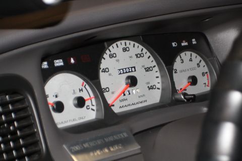 2003 Mercury Marauder - The instrument cluster of a 2003 Mercury Marauder displays mileage, speed, and RPMs.