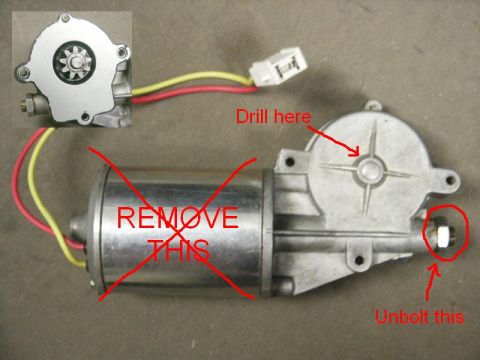 1986 Ford Bronco - A disassembled window motor part is shown with instructions for modification.