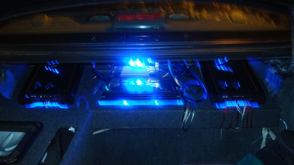 A shot of the trunk at night.