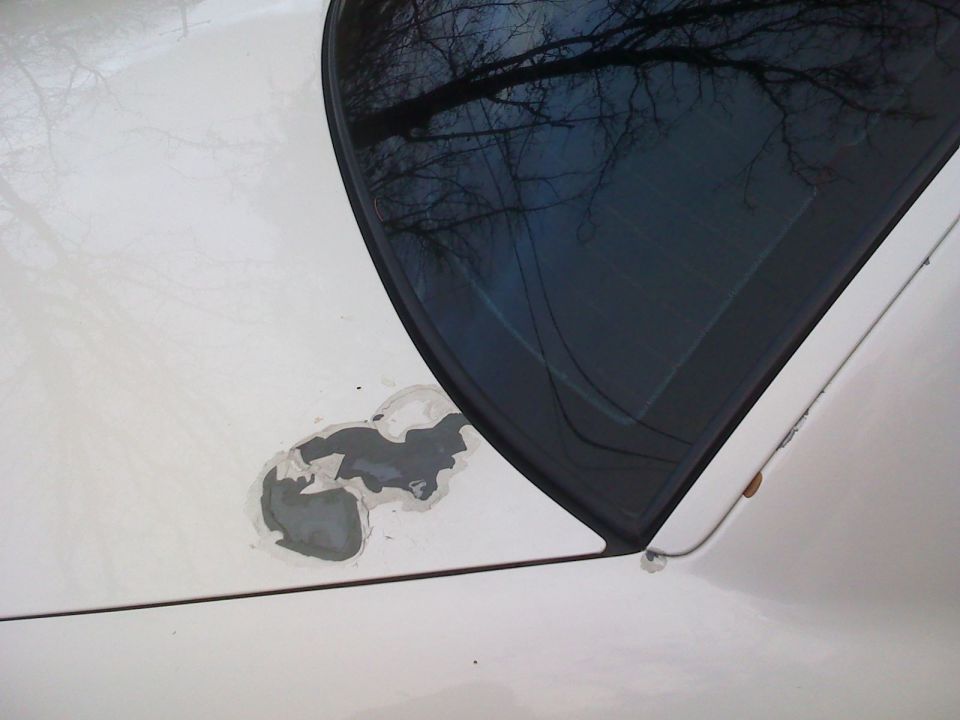 Ford's BS Paint is peeling right in the "flex" zone. The brown stuff you see around the "wound" is clear silicone type stuff I put on to keep the water from getting under the paint. It has help to slow the peeling. All this peeling has happend in the pass 9 months.