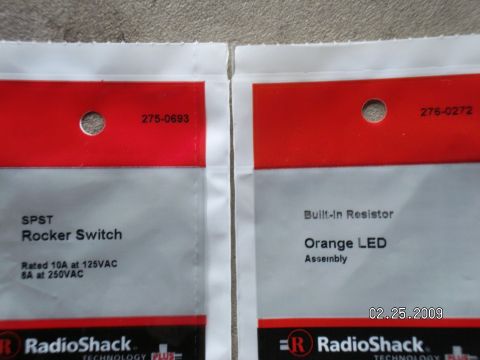 1996 Ford Bronco - Here's the switch #(275-0693) 10amp and the LED, orange#(276-0272) from RadioShack. $2.99 for the switch and $1.99 for the LED in eithor re…