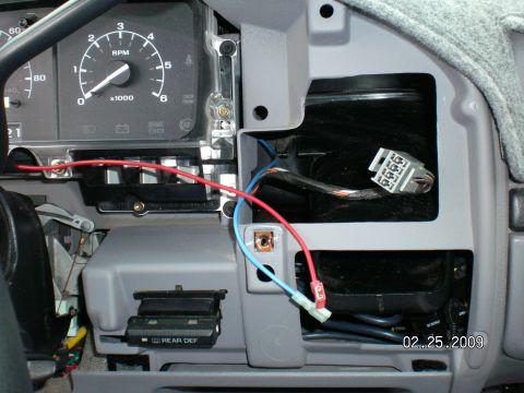 1996 Ford Bronco - Remember this picture? You have the blue wire grounded to the rear window connector, thered wire (key only power) to the red wire on the LE…