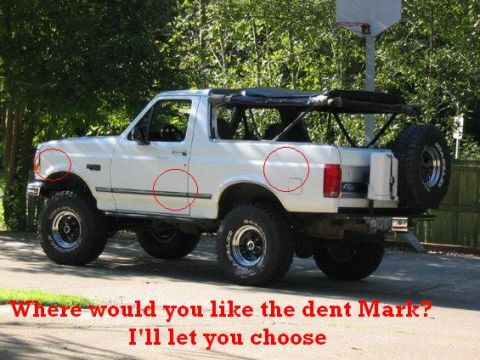 1978 Ford Bronco - This 1992 Ford Bronco is shown from the side, with several areas circled in red.