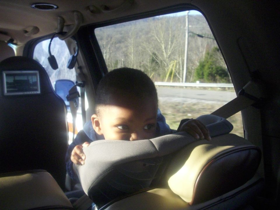 My baby boy, 7" TV in the back