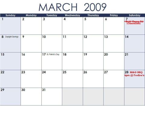 1978 Ford Bronco - A calendar page shows the month of March in the year 2009.