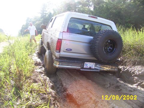 1995 Ford Bronco - I had no business going as slow as I did into this hole.