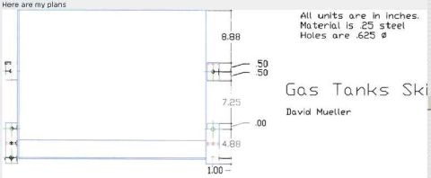 1980 Ford Bronco - This is a technical drawing detailing the measurements for a gas tank skid plate.