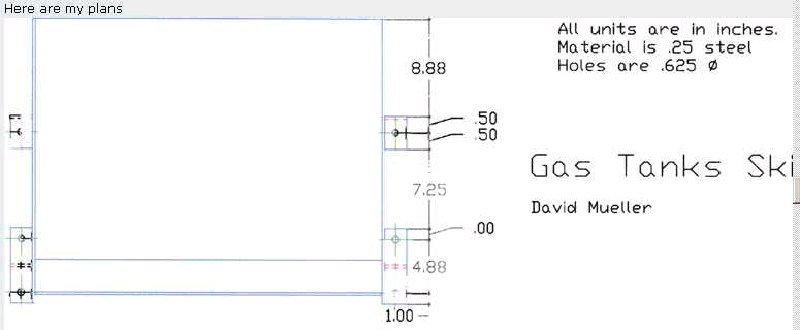 Dimensioned drawing of a gas tank skid plate with measurements in inches