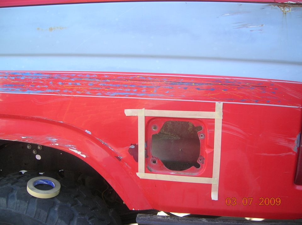 tape out for cutting out gas door.